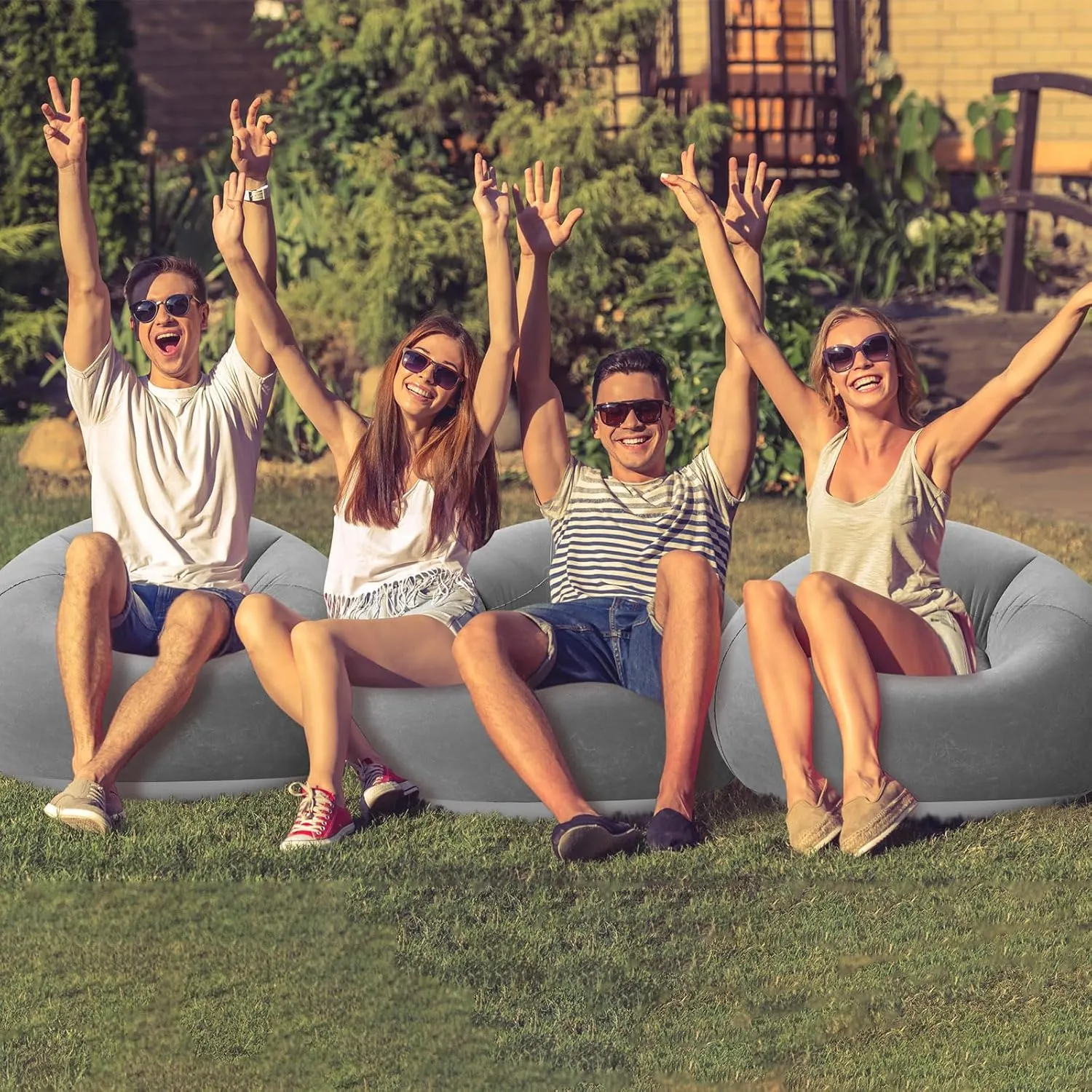 Inflatable Bean Bag Chairs - Blow Up Chairs for Camping, Living Room, Bedroom & Reading Room (Dark Gray, 4 Pcs)