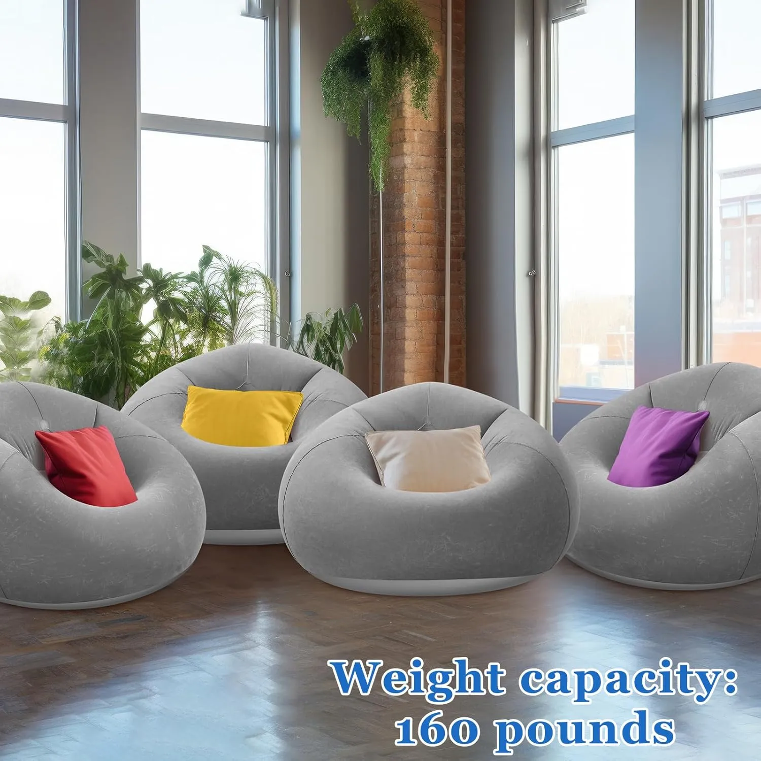 Inflatable Bean Bag Chairs - Blow Up Chairs for Camping, Living Room, Bedroom & Reading Room (Dark Gray, 4 Pcs)