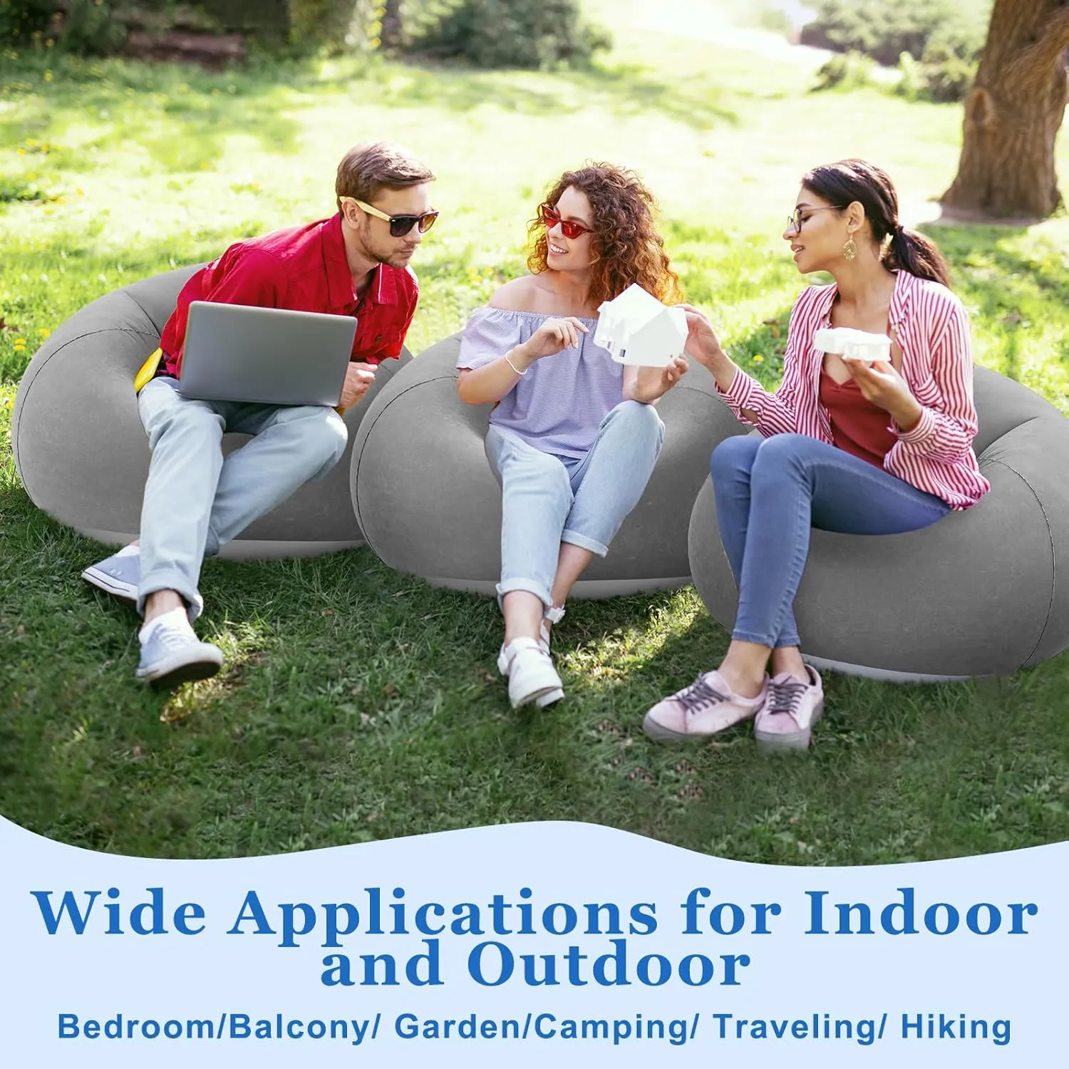 Inflatable Bean Bag Chairs - Blow Up Chairs for Camping, Living Room, Bedroom & Reading Room (Dark Gray, 4 Pcs)