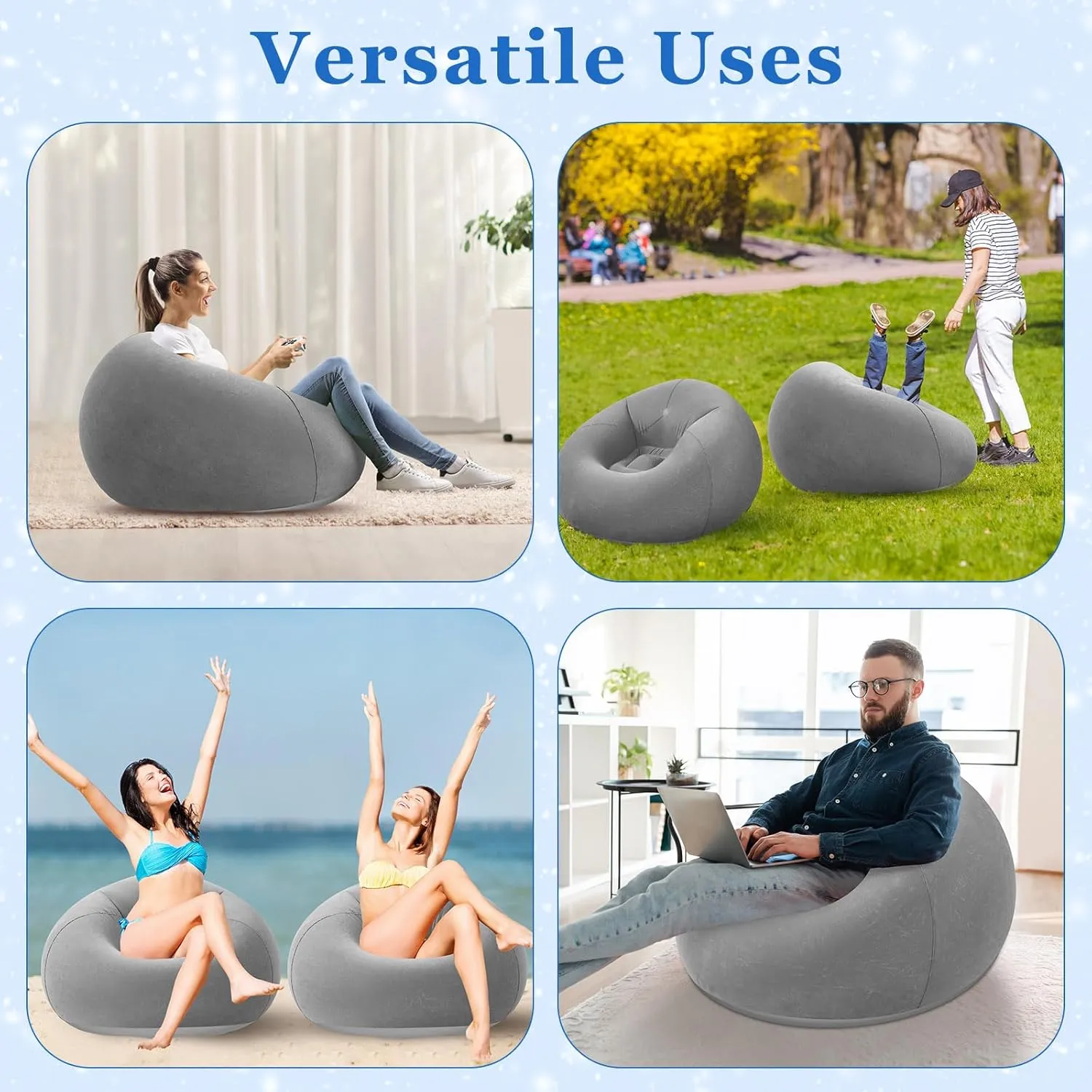 Inflatable Bean Bag Chairs - Blow Up Chairs for Camping, Living Room, Bedroom & Reading Room (Dark Gray, 4 Pcs)