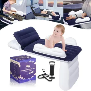 Inflatable Kid Airplane Bed,Airplane Travel Beds Kids 0-4 Years(Dark Blue)，Inflatable Toddler Travel Bed with Pump,Seat Belt and Travel Bag