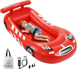 Inflatable Kids Bed, Racecar Toddler Air Mattress with Safety Bumpers, Blow up Mattress with Hand Pump, Portable Toddler Travel Bed for Camping, Sleepovers, Vacation & Home