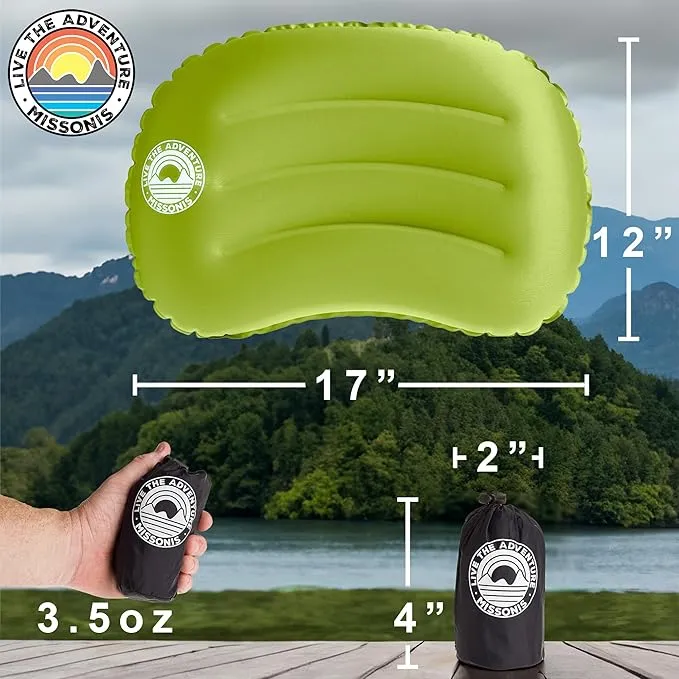 Inflatable Pillow for Camping - Lightweight, Compact, Compressible, Waterproof, Adjustable Firmness Camping pillow for Sleeping During Travel, Backpacking, Hiking, and Outdoor Adventure.