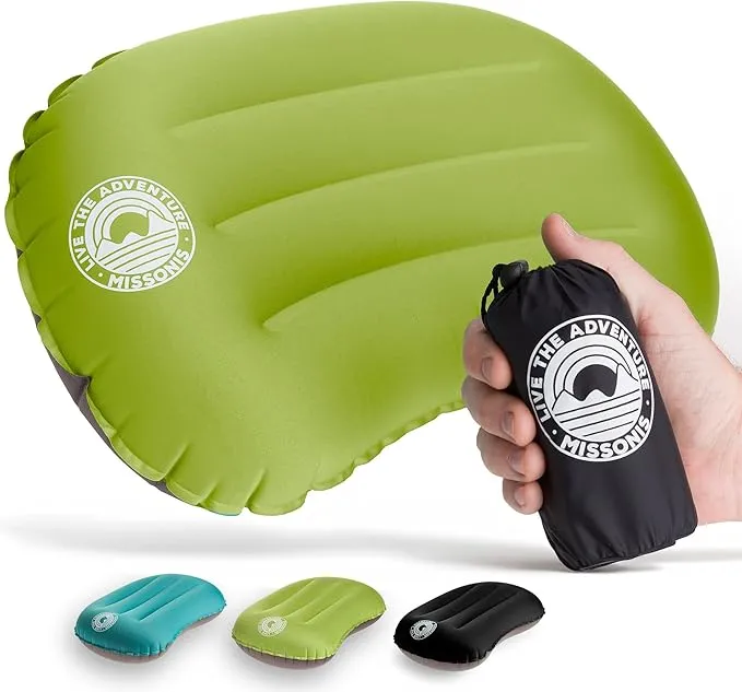 Inflatable Pillow for Camping - Lightweight, Compact, Compressible, Waterproof, Adjustable Firmness Camping pillow for Sleeping During Travel, Backpacking, Hiking, and Outdoor Adventure.