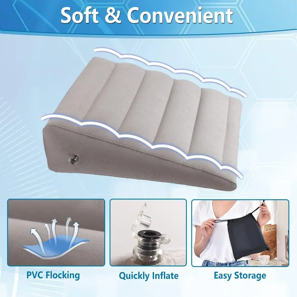 Inflatable Pillow Wedge for Sleeping Acid Reflux Bed Body Positioners Triangle Wedge Leg Elevation 30 Degree Incline Wedge Pillow Blow Up Multipurpose Positioning Pillow Travel Cushion (Grey)