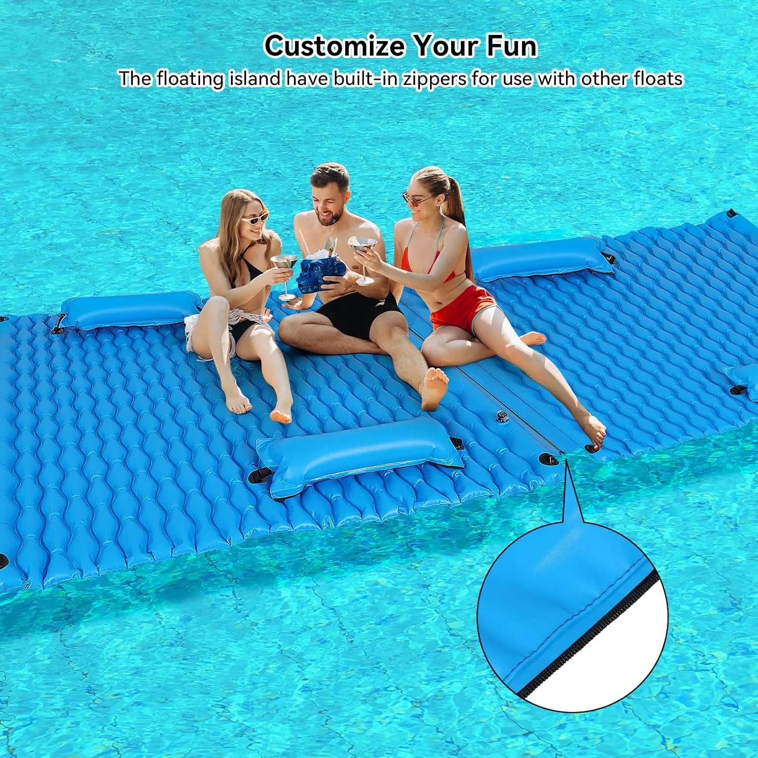 Inflatable Pool Floats Adult, Tanning Pool Lounger with Headrest and Cup Holder, Tanning Bed Floating Mat Raft for Backyard Swimming Pool Party