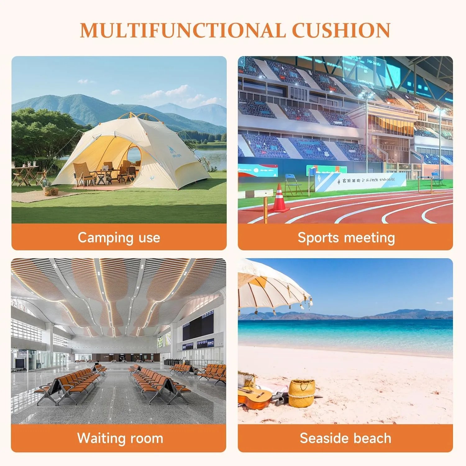 Inflatable Seat Cushion, Portable Airplane Stadium Bleacher Sitting Pad, Lightweight Self-Inflatable Moisture and Water Resistant Camping Chair Mat for Office Car Outdoor