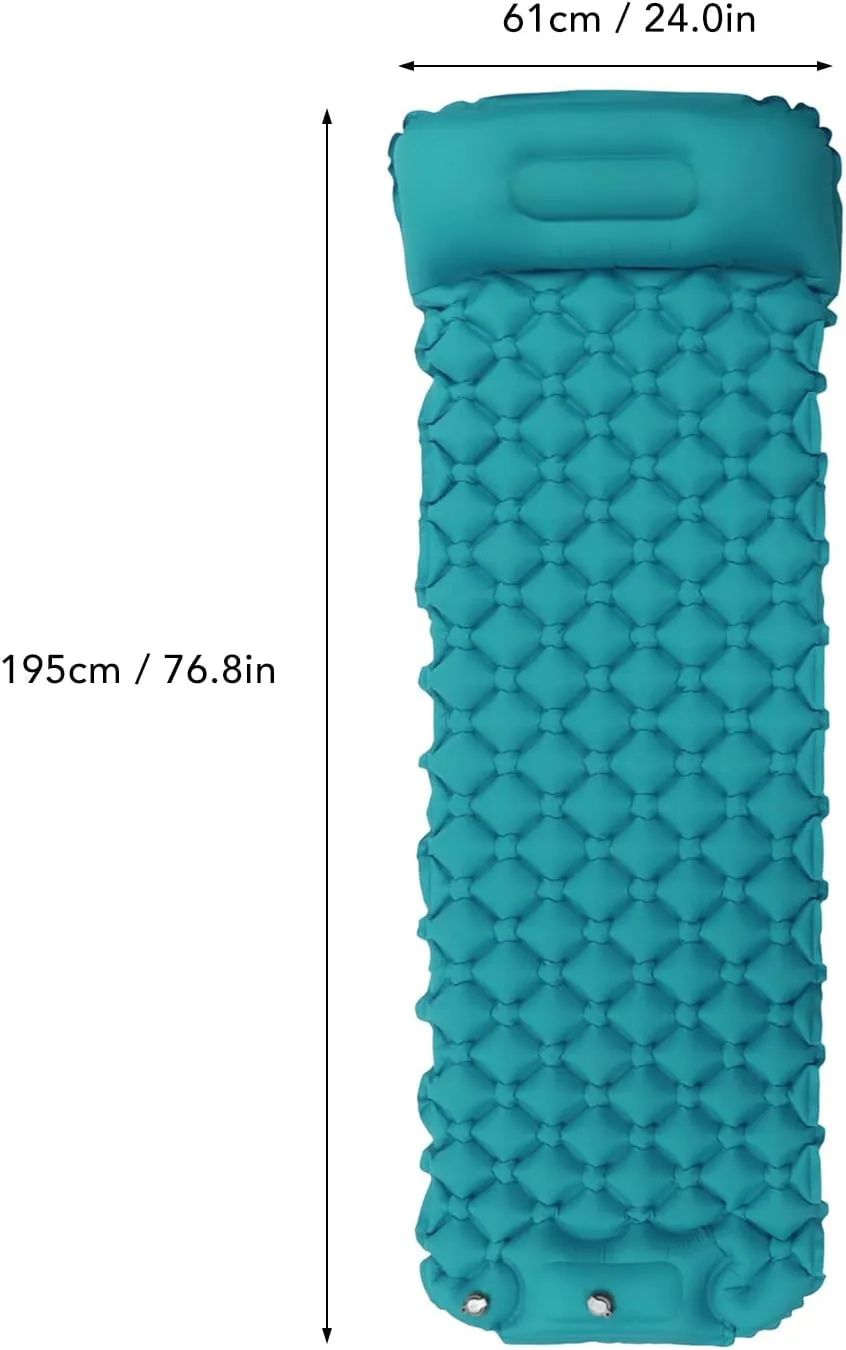 Inflatable Sleeping Mat for Camping and Backpacking, Built in Pump for Quick Inflation, and Water Proof Material, Compact and Durably (Peacock Blue)