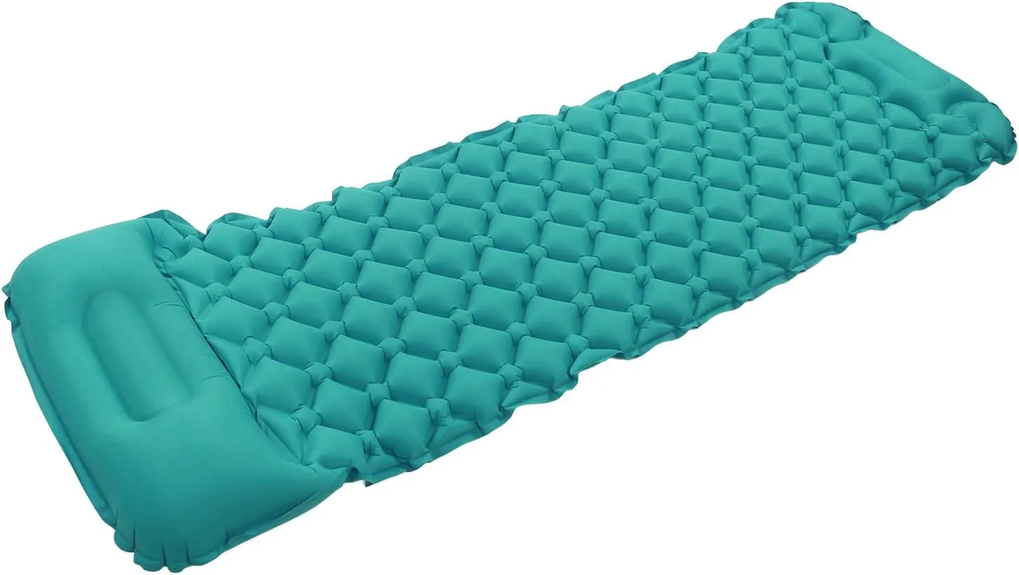 Inflatable Sleeping Mat for Camping and Backpacking, Built in Pump for Quick Inflation, and Water Proof Material, Compact and Durably (Peacock Blue)
