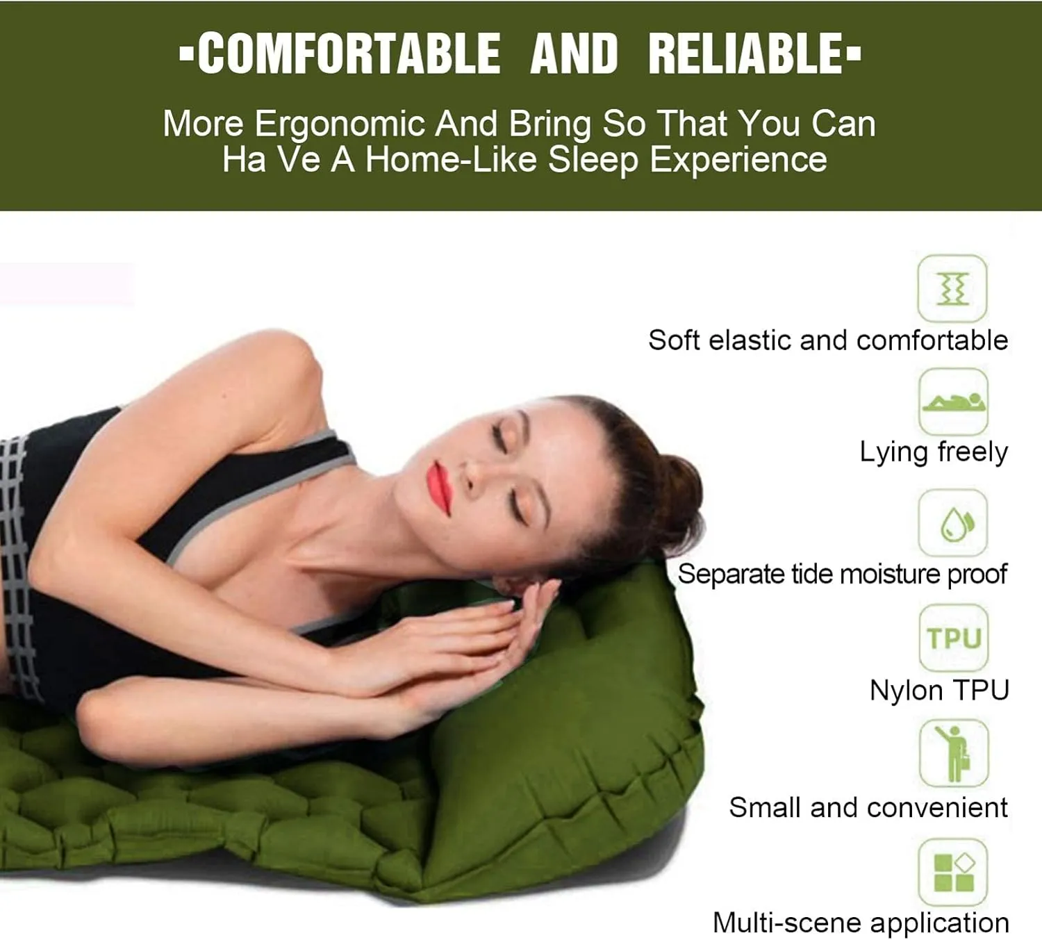 Inflatable Sleeping Mattress Double Camping Mat With Pillow, Inflatable Sleeping Mat Ultralight Sleeping Pad, Sleeping Pad With Built-In Air Pump, Waterproof And Moisture-Proof Roll M (Dark Blue Medi