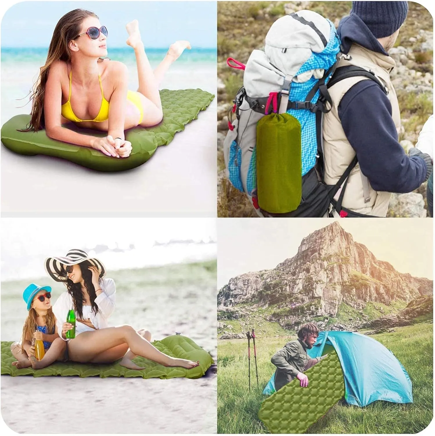 Inflatable Sleeping Mattress Double Camping Mat With Pillow, Inflatable Sleeping Mat Ultralight Sleeping Pad, Sleeping Pad With Built-In Air Pump, Waterproof And Moisture-Proof Roll M (Dark Blue Medi
