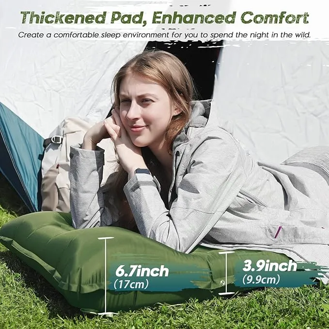 Inflatable Sleeping Pad for Camping, 3.9’’ Thick Self-Inflating Camping Pad with Pillow, Quick Inflation by Stamping, Waterproof, Lightweight, Portable Sleeping Mat for Backpacking, Hiking, Traveling
