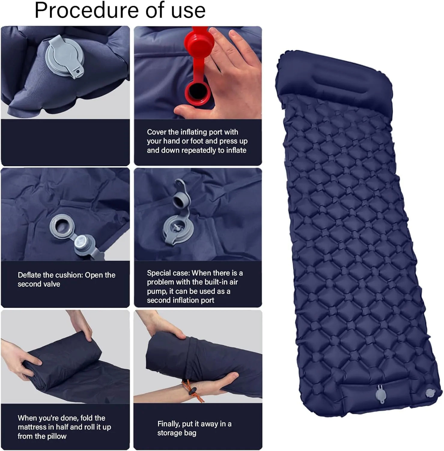 Inflatable Sleeping Pad with Pillow Backpacking Camping Air Mattress Outdoor Camping Sleeping Mat Folding Sleeping Pad
