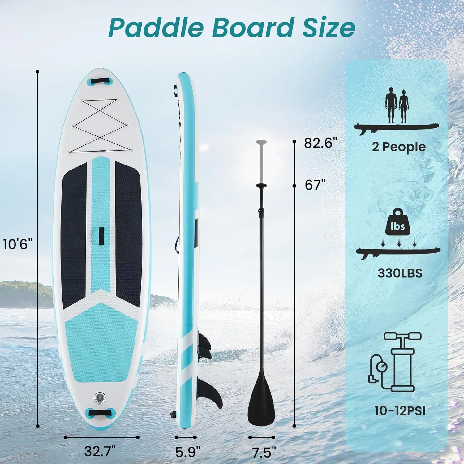 Inflatable Stand Up Paddle Board 10'6" with Premium SUP Paddleboard Accessories, Wide Stable Anti-Slip EVA Deck Design, Blow Up Surfboard for Youth & Adults of All Skill Levels