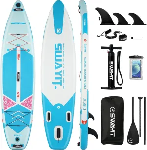 Inflatable Stand Up Paddle Board – Durable SUP with Adjustable Paddle,Dual Action Pump, Carry Bag, Ankle Leash, Non-Slip EVA Deck – All Skill Levels