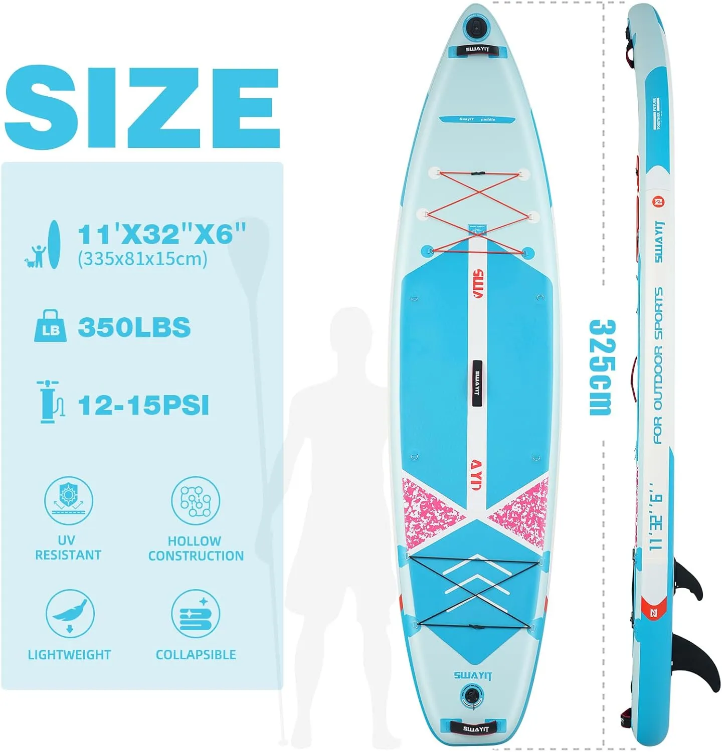 Inflatable Stand Up Paddle Board – Durable SUP with Adjustable Paddle,Dual Action Pump, Carry Bag, Ankle Leash, Non-Slip EVA Deck – All Skill Levels