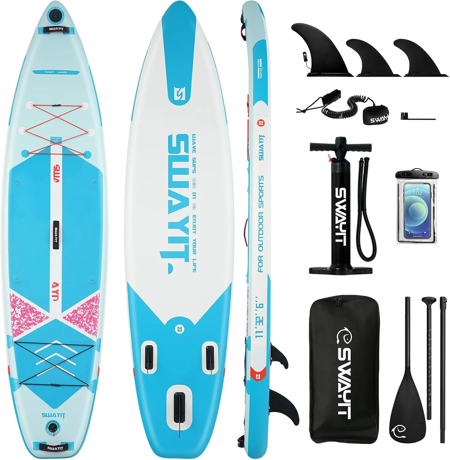 Inflatable Stand Up Paddle Board – Durable SUP with Adjustable Paddle,Dual Action Pump, Carry Bag, Ankle Leash, Non-Slip EVA Deck – All Skill Levels
