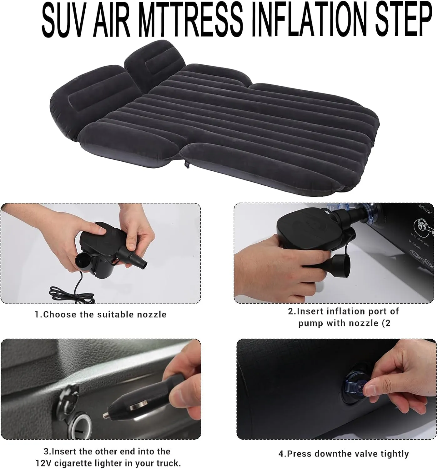 Inflatable SUV Air Mattress 3 in 1 Thickened Flocking Inflatable Car Camping Travel Air Mattress with 2 Pillows & Air Pump,Portable Car Sleeping Bed for SUV|MPV|Minivan