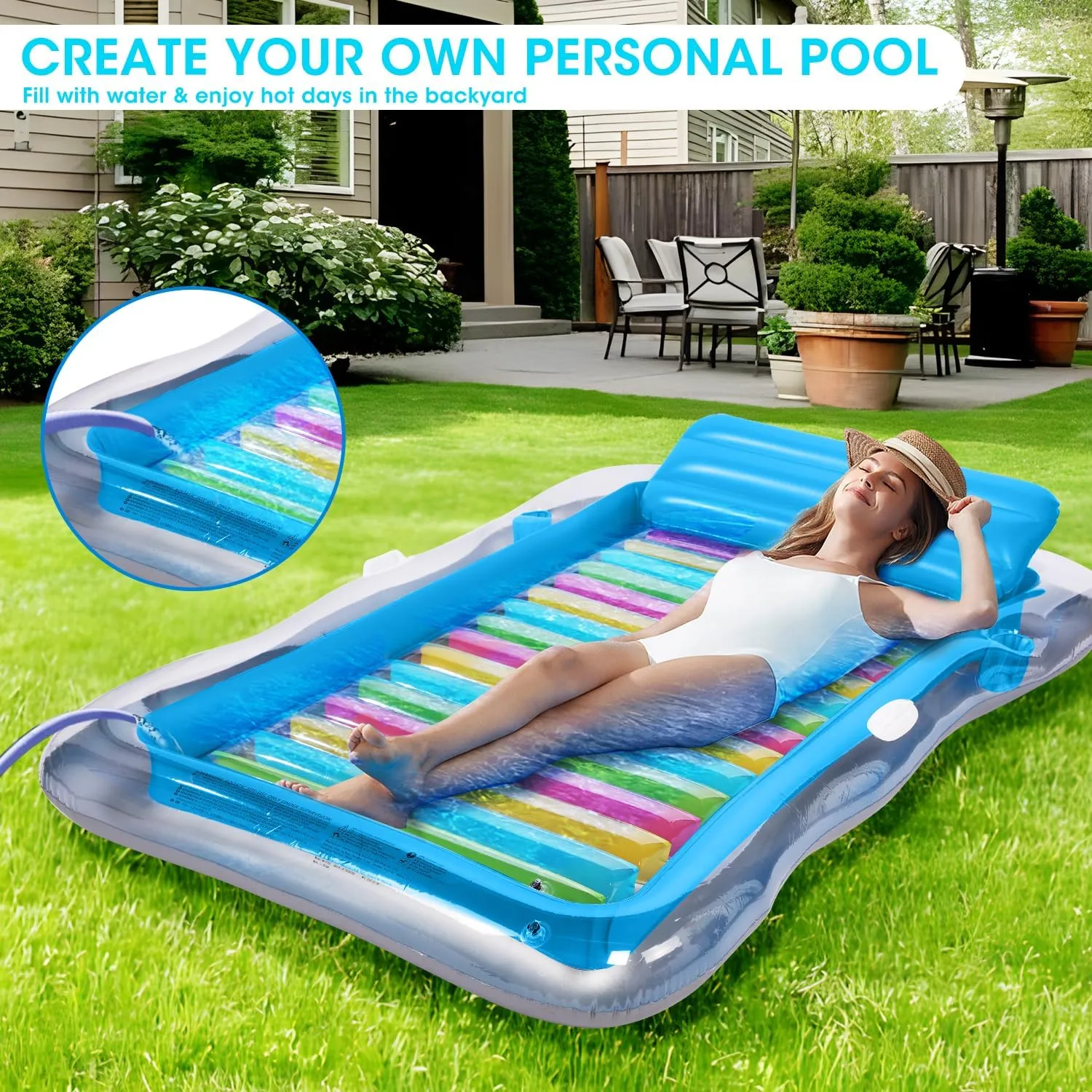 Inflatable Tanning Pool Lounger Float Adults, BAIAI Large Pool Floaties Rafts for Adults with Headrest Drink Holder Sun Tanning Floats for Swimming Pool Lake River Beach Blow Up Floats (XL)