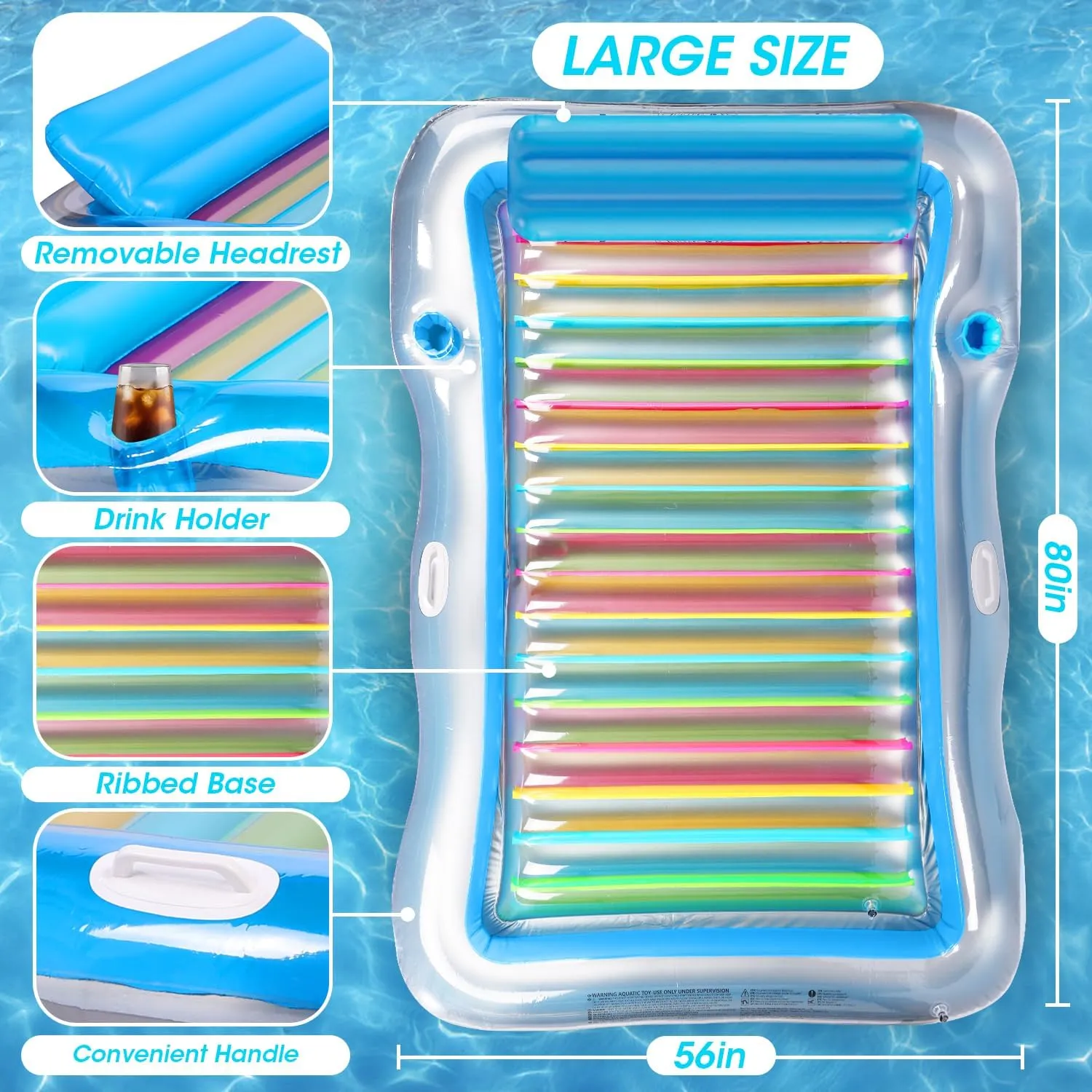 Inflatable Tanning Pool Lounger Float Adults, BAIAI Large Pool Floaties Rafts for Adults with Headrest Drink Holder Sun Tanning Floats for Swimming Pool Lake River Beach Blow Up Floats (XL)