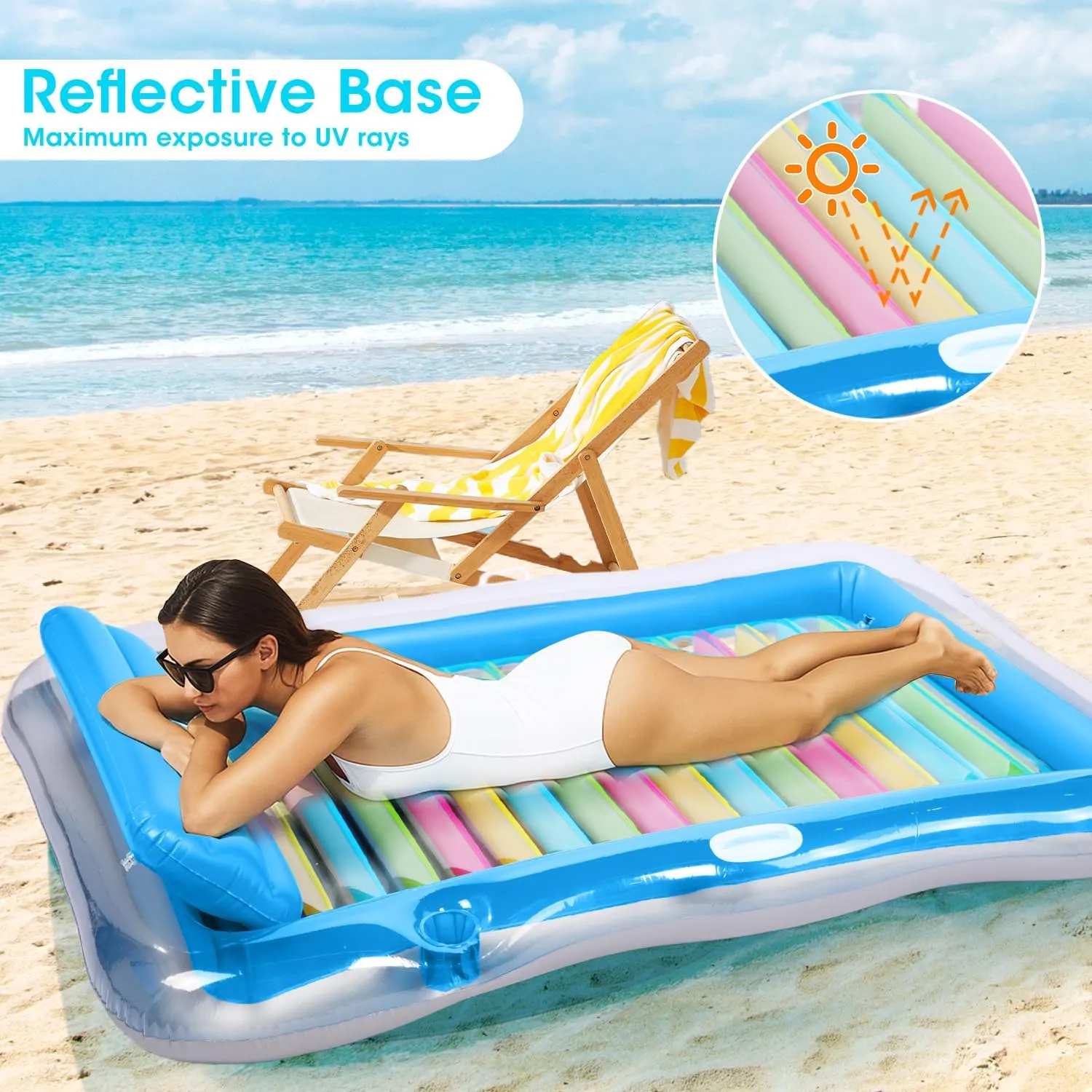 Inflatable Tanning Pool Lounger Float Adults, BAIAI Large Pool Floaties Rafts for Adults with Headrest Drink Holder Sun Tanning Floats for Swimming Pool Lake River Beach Blow Up Floats (XL)
