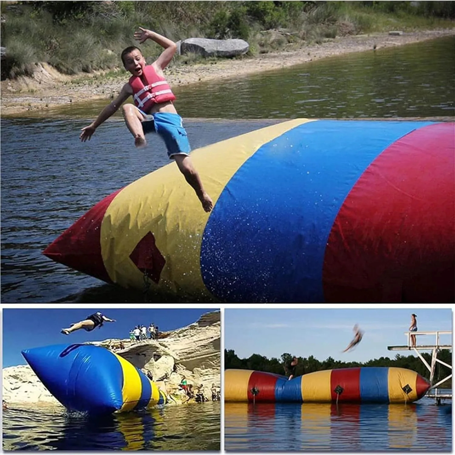 Inflatable Water Catapult Blob, Inflatable Water Drop Jumping Bag, Water Inflatable Catapult Bag Jumping Pillow with Air Pump, Suitable for Adults and Children