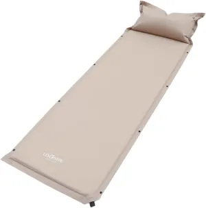 Inflating Mattress Outside Stable Foldable Sturdy Portable Sleeping Pad for Indoor Picnic Balcony Backpacking Camping, Khaki, 192cmx66cmx3cm