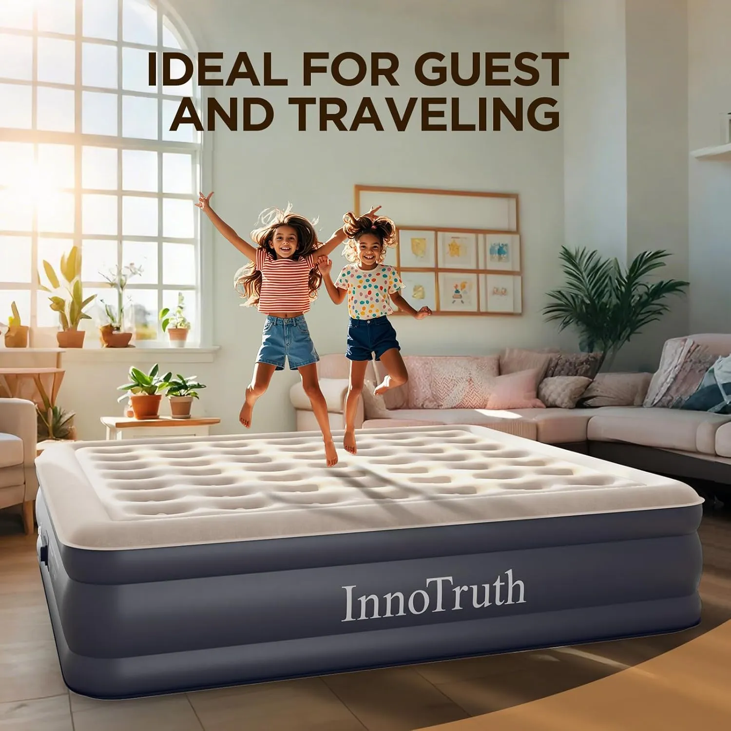 InnoTruth Cal King Air Mattress with Built in Pump, Inflatable Blow up Mattress, 18" Raised Colchones Inflables Air Bed for Guests & Home, Ideal for Home Use and Outdoor Camping, 650lb Weight Capacity
