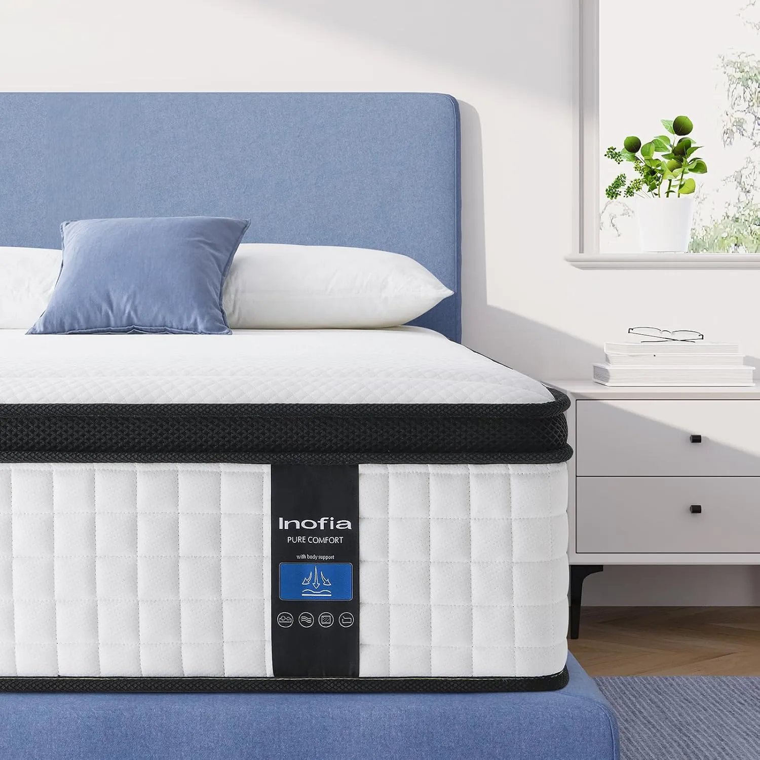 Inofia Queen Size Mattress, 14 inch Hybrid Queen Mattress in A Box,Ultra Comfort Memory Foam Layer, Medium Feels, Cooling Breathable Cover,Low Motion Transfer Supports for Any Sleep Position