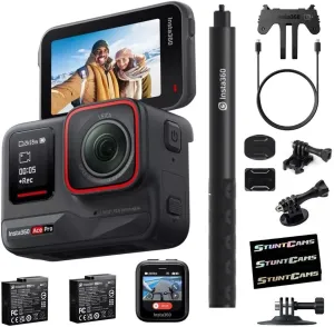 Insta360 Ace Pro AI 8K HDR Waterproof Magnetic Action Camera with Selfie Stick, GPS Preview Remote, Standard Mount, and Flexible Adhesive Mount, Extra Battery and GPS Remote Mount Kit