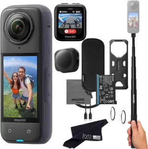 insta360 X4 GPS Preview Remote Bundle - Waterproof 360 Action Camera with 1/2" 48MP Sensors, 8K 360 HDR Video, 4K Single-Lens, |Bundle Includes Selfie Stick,GPS Preview Remote, Lens Cap (No Card)