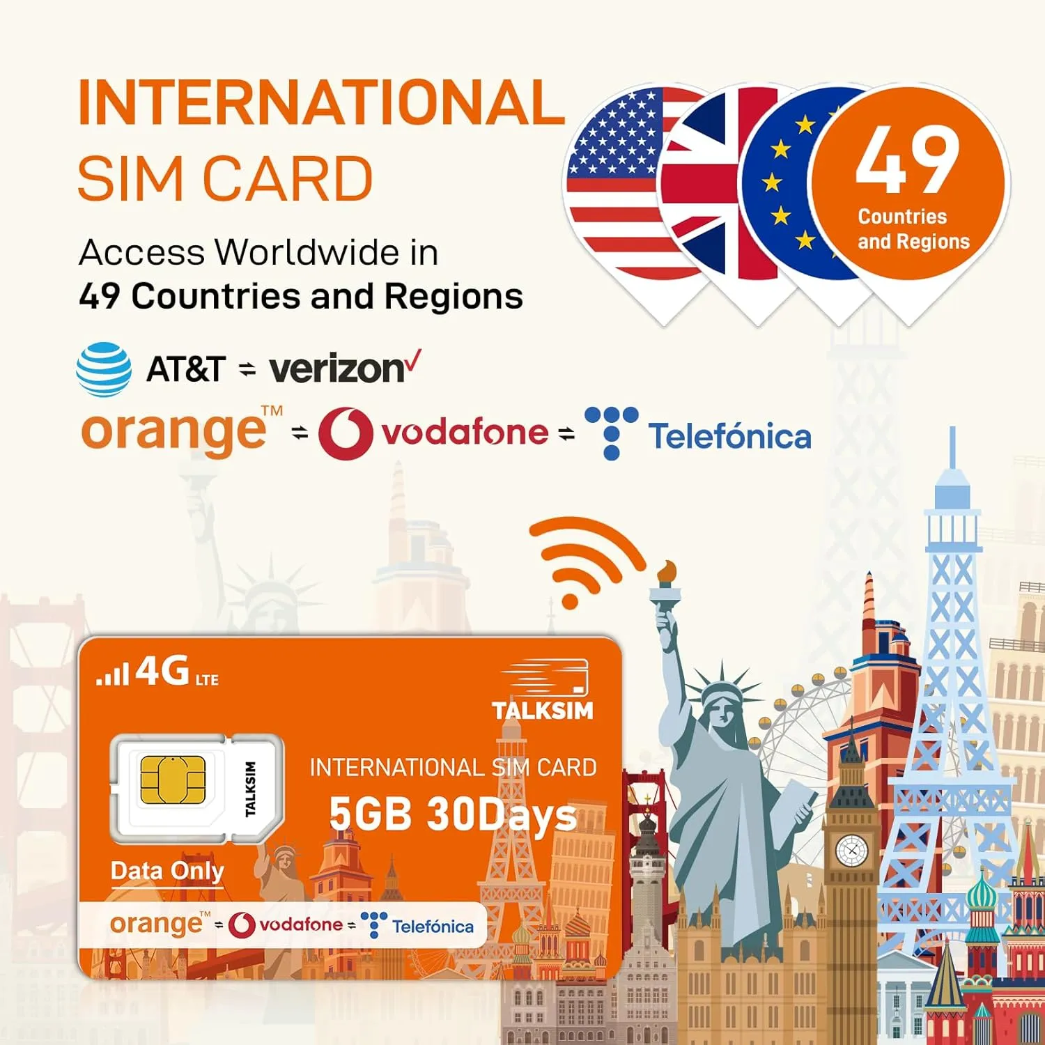 International Data SIM Card 5GB 30Days, 5G/4G LTE Coverage in USA and 49 Countries |UK, Europe, Asia, Oceania Prepaid Travel Data Only SIM for Portable WiFi Mobile Hotspot, Tablet, No Contract