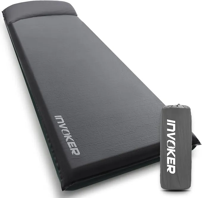 INVOKER Camping Sleeping Pad 2.76” Memory Foam Self Inflating Sleeping Pad Camping Mat with Pillow for Tent Backpacking Traveling Hiking Car Camping Air Mattress