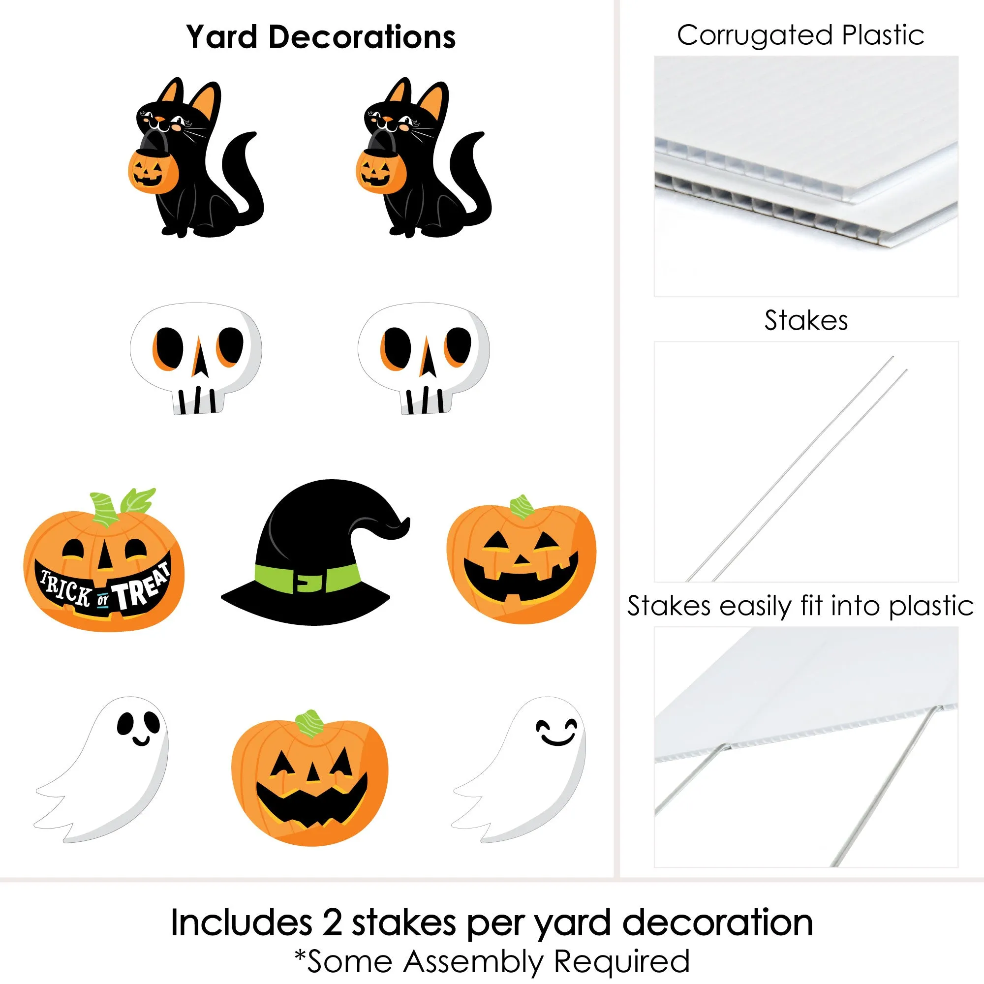 Jack-O'-Lantern Halloween - Black Cat, Ghost, Skull and Witch Hat Lawn Decorations - Outdoor Kids Halloween Party Yard Decorations - 10 Piece