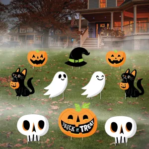 Jack-O'-Lantern Halloween - Black Cat, Ghost, Skull and Witch Hat Lawn Decorations - Outdoor Kids Halloween Party Yard Decorations - 10 Piece