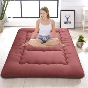 Japanese Floor Mattress,Thicken Japanese Floor Sleeping Pad Foldable,Roll Up Tatami Mat Easy to Store and Portable,Futon Mattress Suitable for Camping and Guest Room (Khaki, Full (80" X 47"))