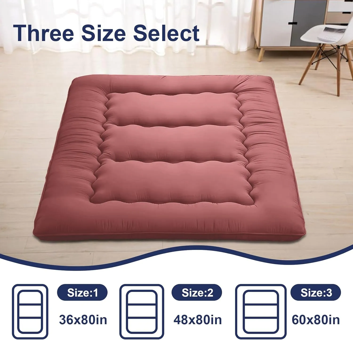 Japanese Floor Mattress,Thicken Japanese Floor Sleeping Pad Foldable,Roll Up Tatami Mat Easy to Store and Portable,Futon Mattress Suitable for Camping and Guest Room (Khaki, Full (80" X 47"))