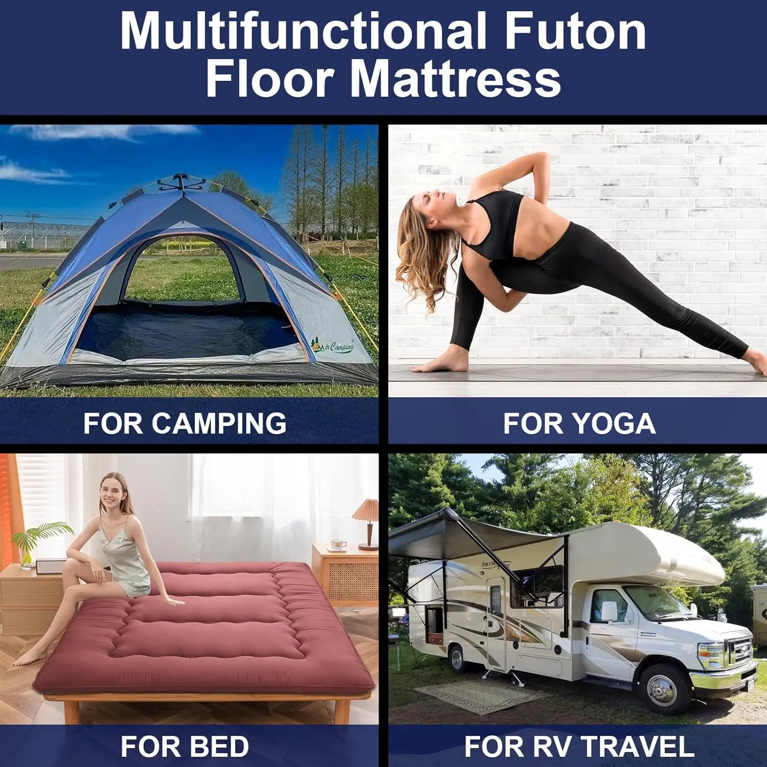 Japanese Floor Mattress,Thicken Japanese Floor Sleeping Pad Foldable,Roll Up Tatami Mat Easy to Store and Portable,Futon Mattress Suitable for Camping and Guest Room (Khaki, Full (80" X 47"))