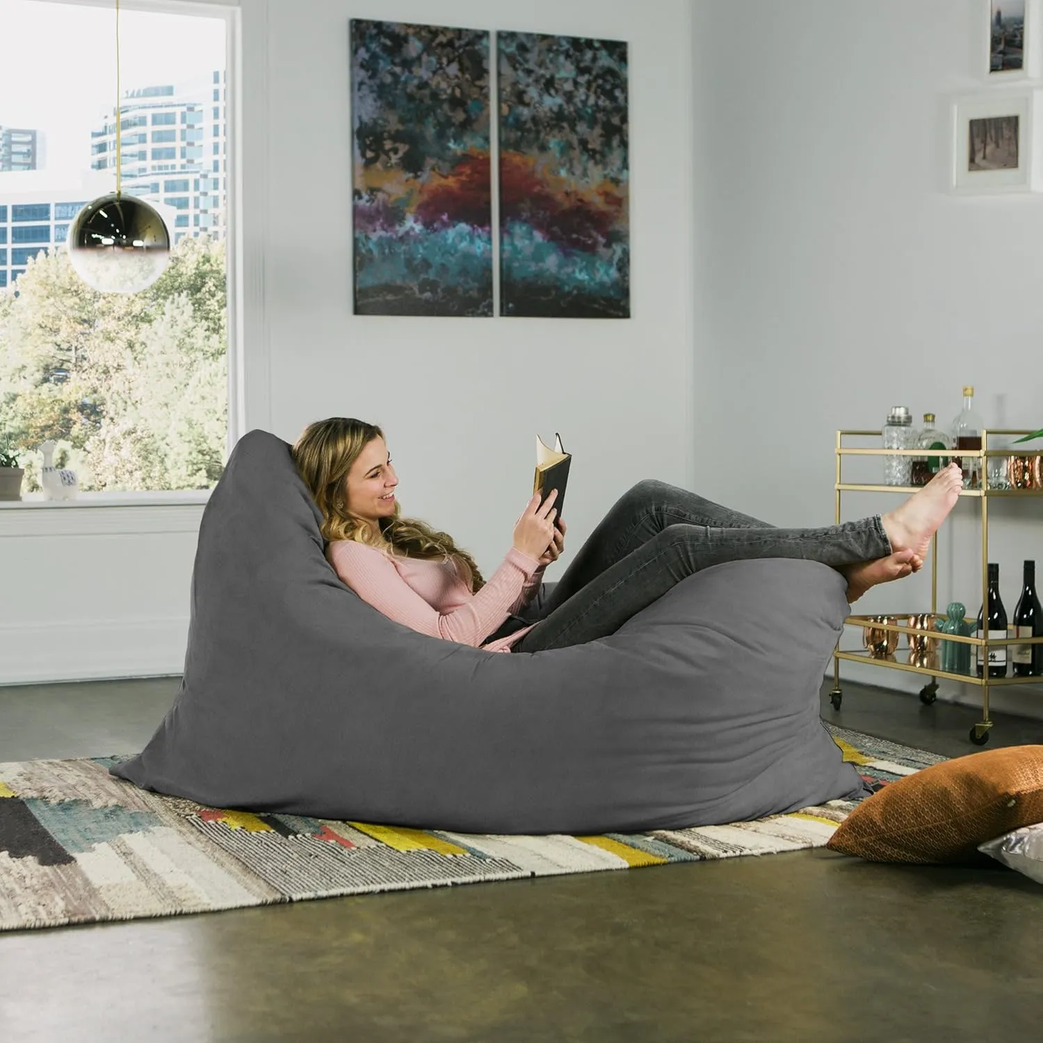 Jaxx Pillow Saxx 5.5-Foot - Huge Bean Bag Floor Pillow and Lounger, Charcoal