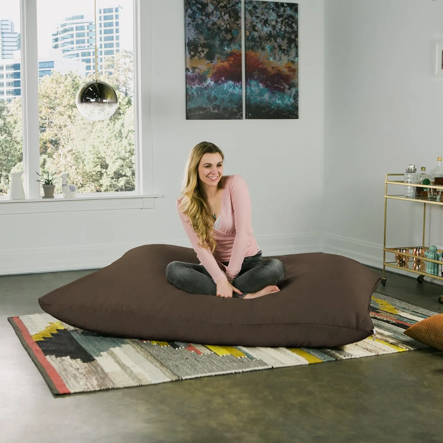 Jaxx Pillow Saxx 5.5-Foot - Huge Bean Bag Floor Pillow and Lounger, Chocolate