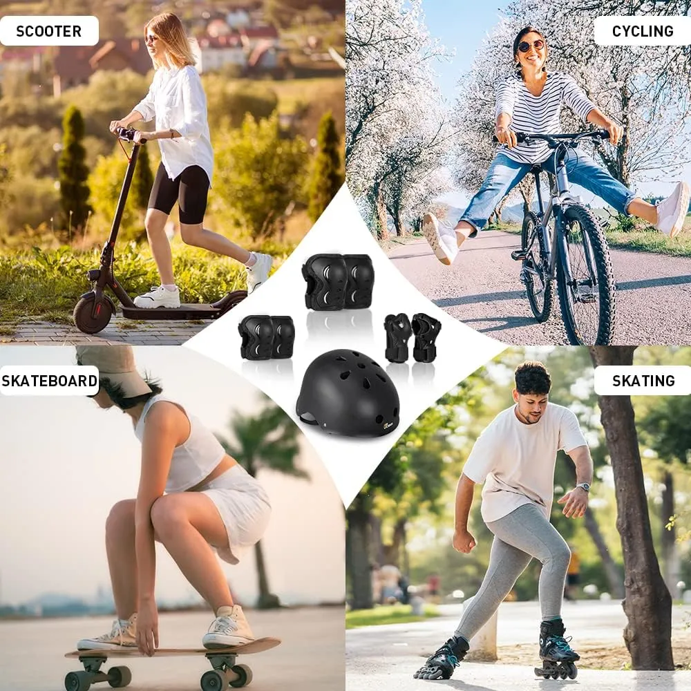 JBM Adult & Youth Skating Protective Gear Set, Skateboard Helmet, Knee Pads and Elbow Pads with Wrist Guards Set for Inline Roller Skating, Scootering, Skateboarding
