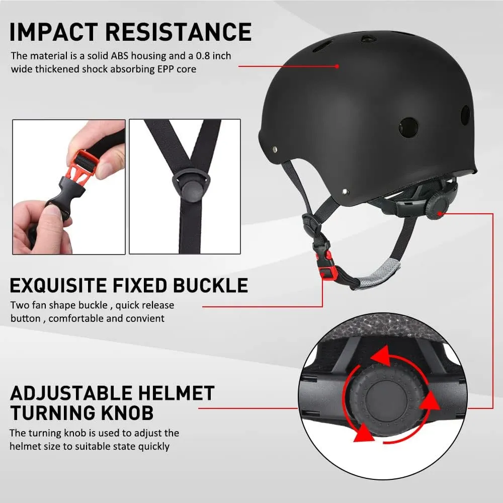 JBM Adult & Youth Skating Protective Gear Set, Skateboard Helmet, Knee Pads and Elbow Pads with Wrist Guards Set for Inline Roller Skating, Scootering, Skateboarding
