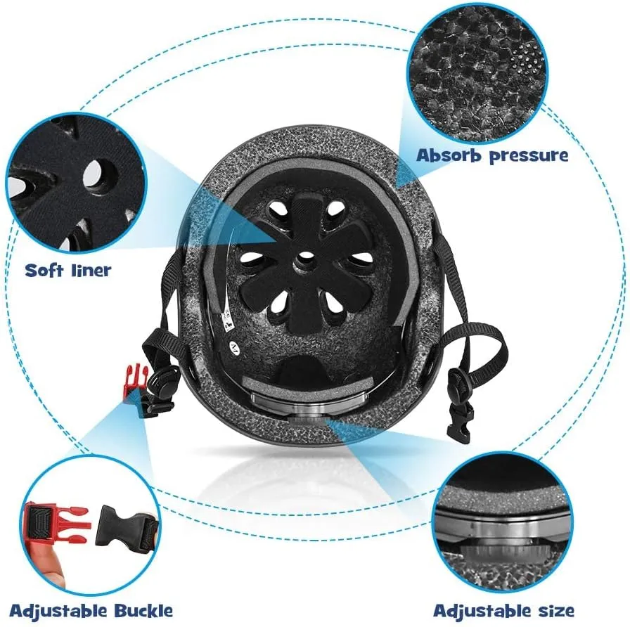 JBM Adult & Youth Skating Protective Gear Set, Skateboard Helmet, Knee Pads and Elbow Pads with Wrist Guards Set for Inline Roller Skating, Scootering, Skateboarding