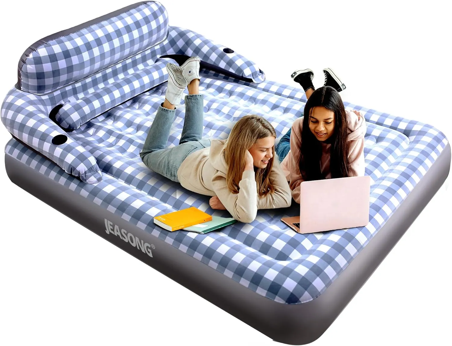 JEASONG Air Mattress with Headboard, Fast Inflation/Deflation Inflatable Airbed, 9 Inches High Blow Up Bed with Comfortable Flocked Top for Home Guest Travel Camping