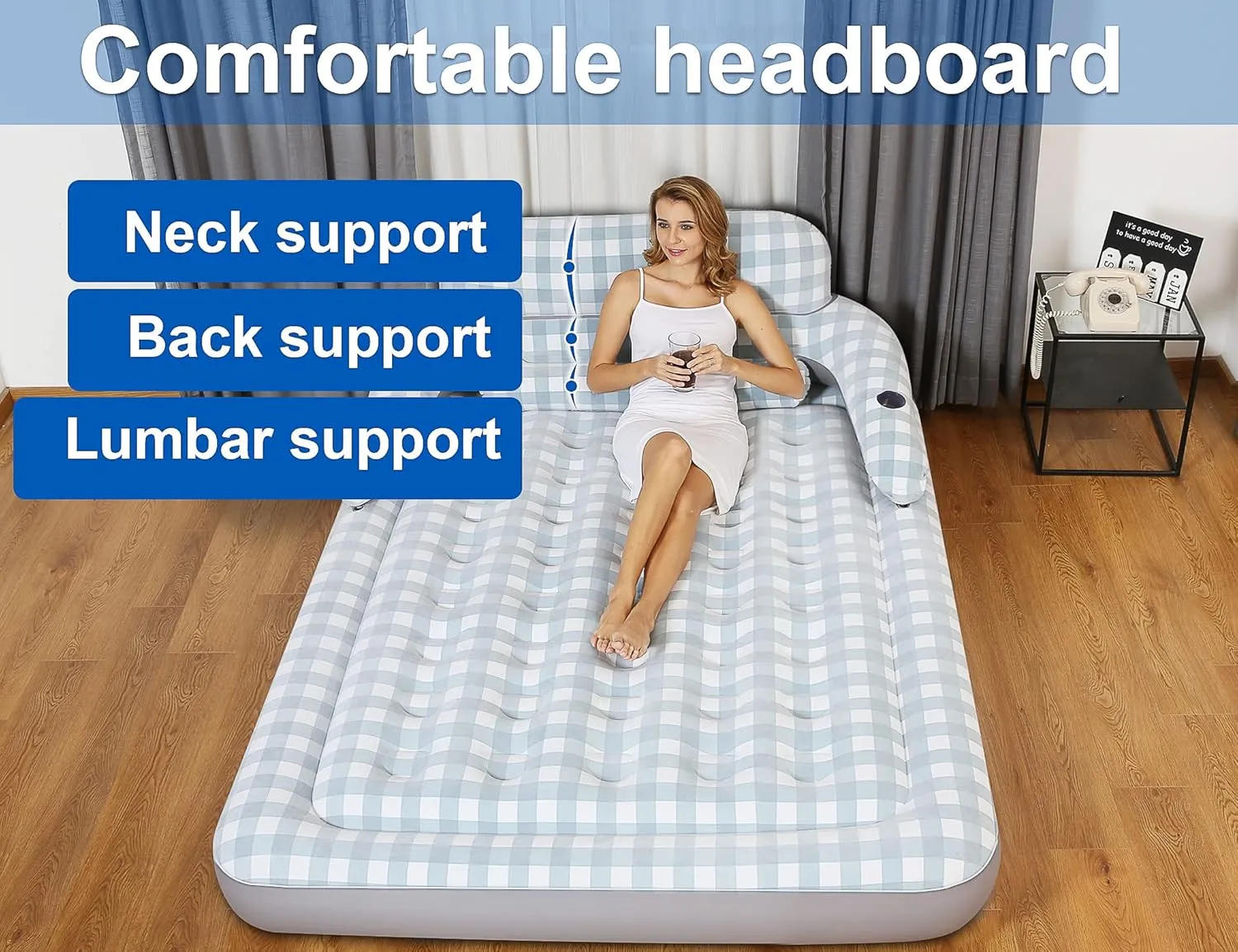 JEASONG Air Mattress with Headboard, Fast Inflation/Deflation Inflatable Airbed, 9 Inches High Blow Up Bed with Comfortable Flocked Top for Home Guest Travel Camping