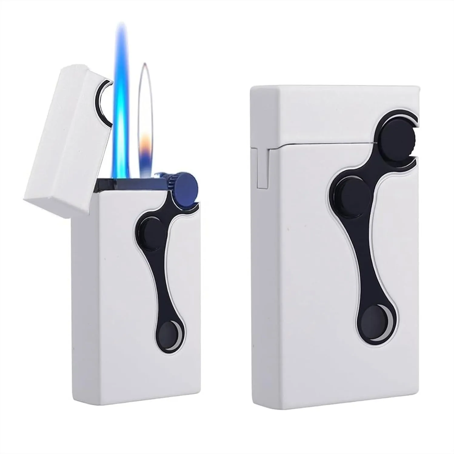 Jet Metal Butane Lighter, Soft Flame/Windproof Direct Flame Dual Flame Lighter, Igniter with Visible Fuel Window(Color:C)