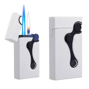 Jet Metal Butane Lighter, Soft Flame/Windproof Direct Flame Dual Flame Lighter, Igniter with Visible Fuel Window(Color:C)