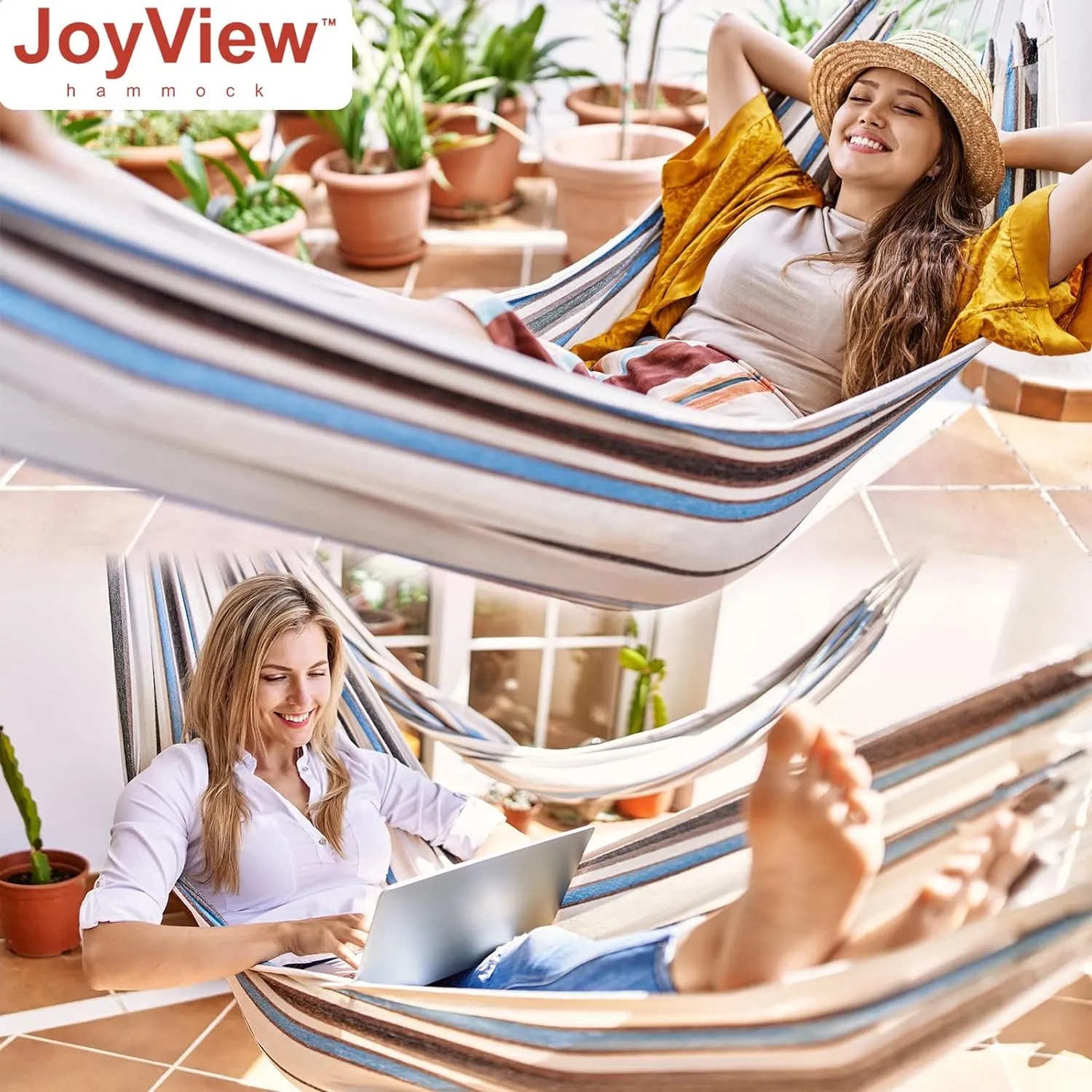 JoyView Brazilian Hammock for Single Preson Portable Hammock with Hanging Ropes & Carry Bag Large 78.8x39.4” Cotton Hammock for Patio 300LBS Capacity Perfect for Outdoor/Indoor - Red & Green Stripes