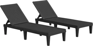 JUMMICO Patio Chaise Lounge Chair Set of 2 Outdoor PE Waterproof Adjustable Easy Assembly Lounge Chairs for Outside Pool Garden Deck Beach (Black, Set of 2)