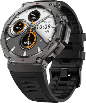 JVD Rugged SmartWatch (GPS 46mm), Outdoor Fitness Watches, 170 Fitness Modes,164ft Water-Resistant, 24/7 Heart Rate, Sleep Tracking, Metal Body, for Android or iPhone, Black.